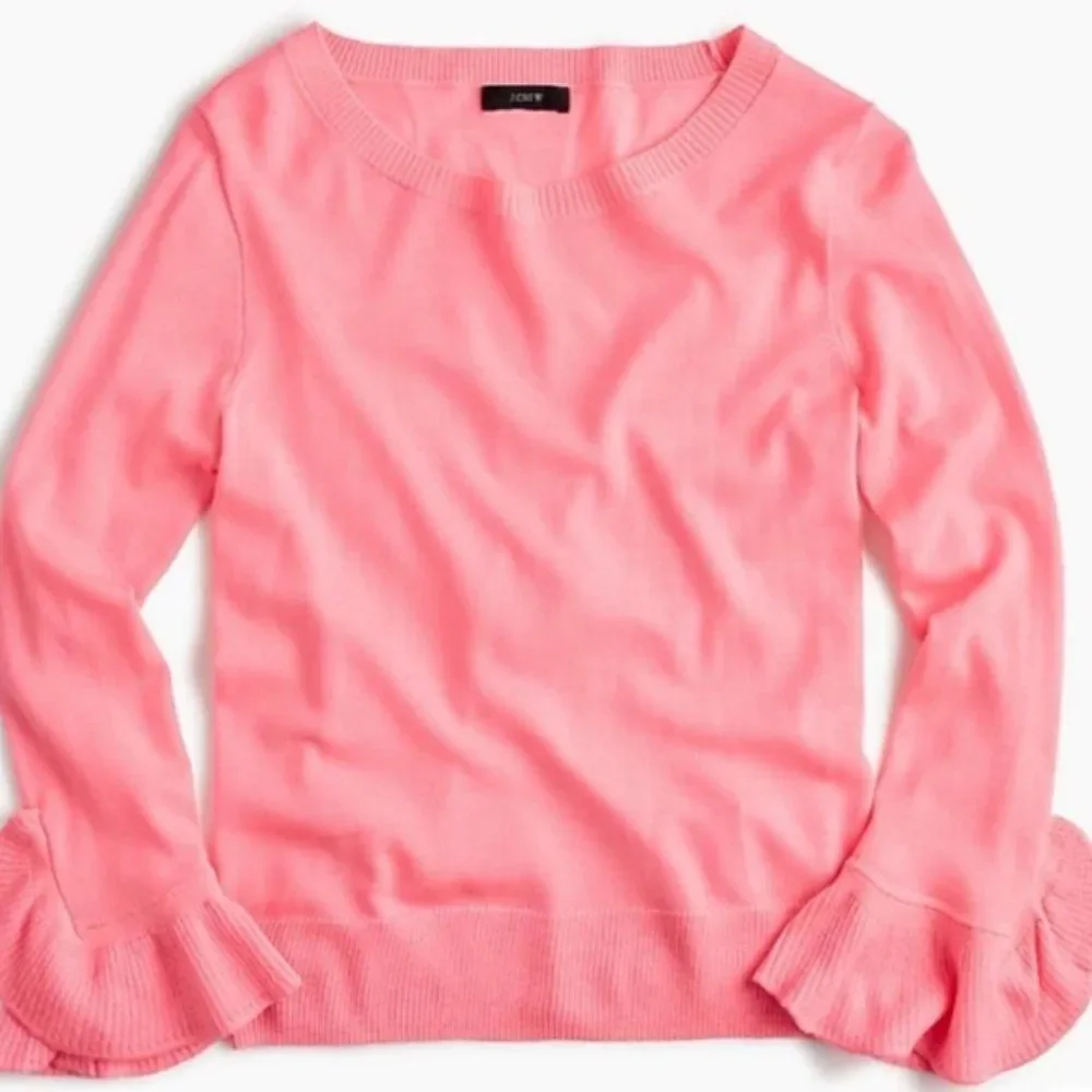 J. Crew 100% Merino Wool Pink Crew Neck Ruffle Sleeve Sweater NWT